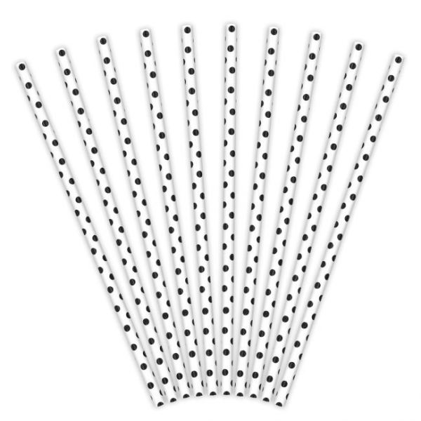 Paper Straws - White with Black Dots